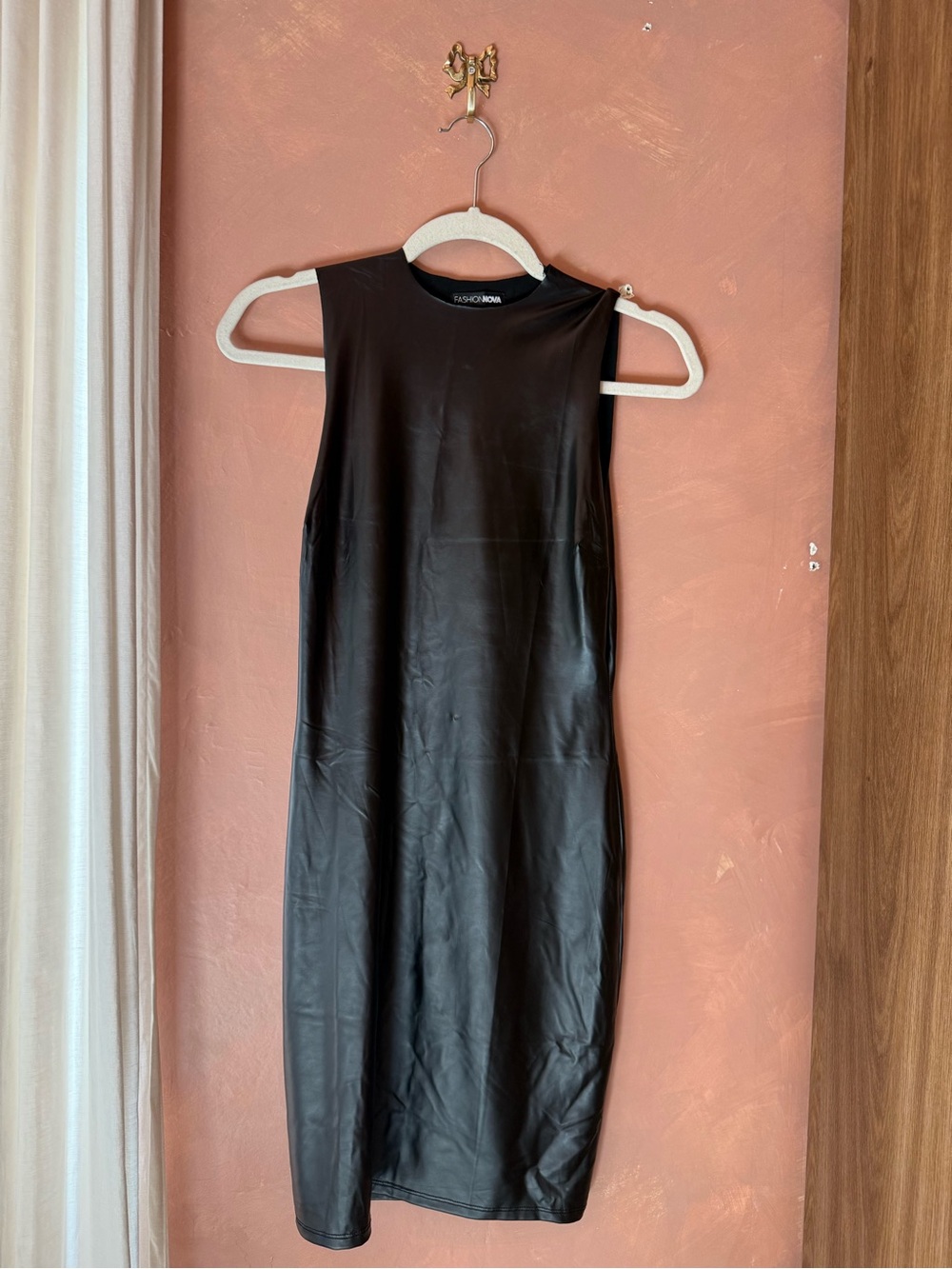 Fashion Nova Black Faux Leather Sleeveless Midi Dress